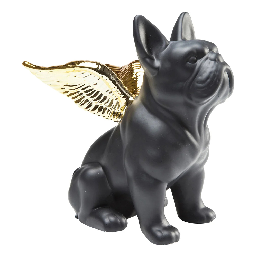Deko Figur Sitting Angel Dog Gold Schwarz