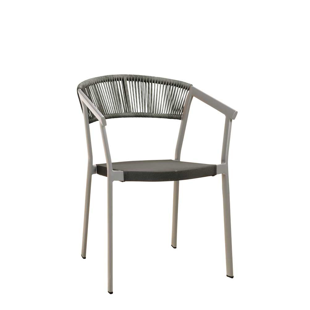 Sponto Duotone Grey Terrassenstuhl mit grauem Alugestell, Kunststoff-Geflecht & Textilen-Rückenlehne
