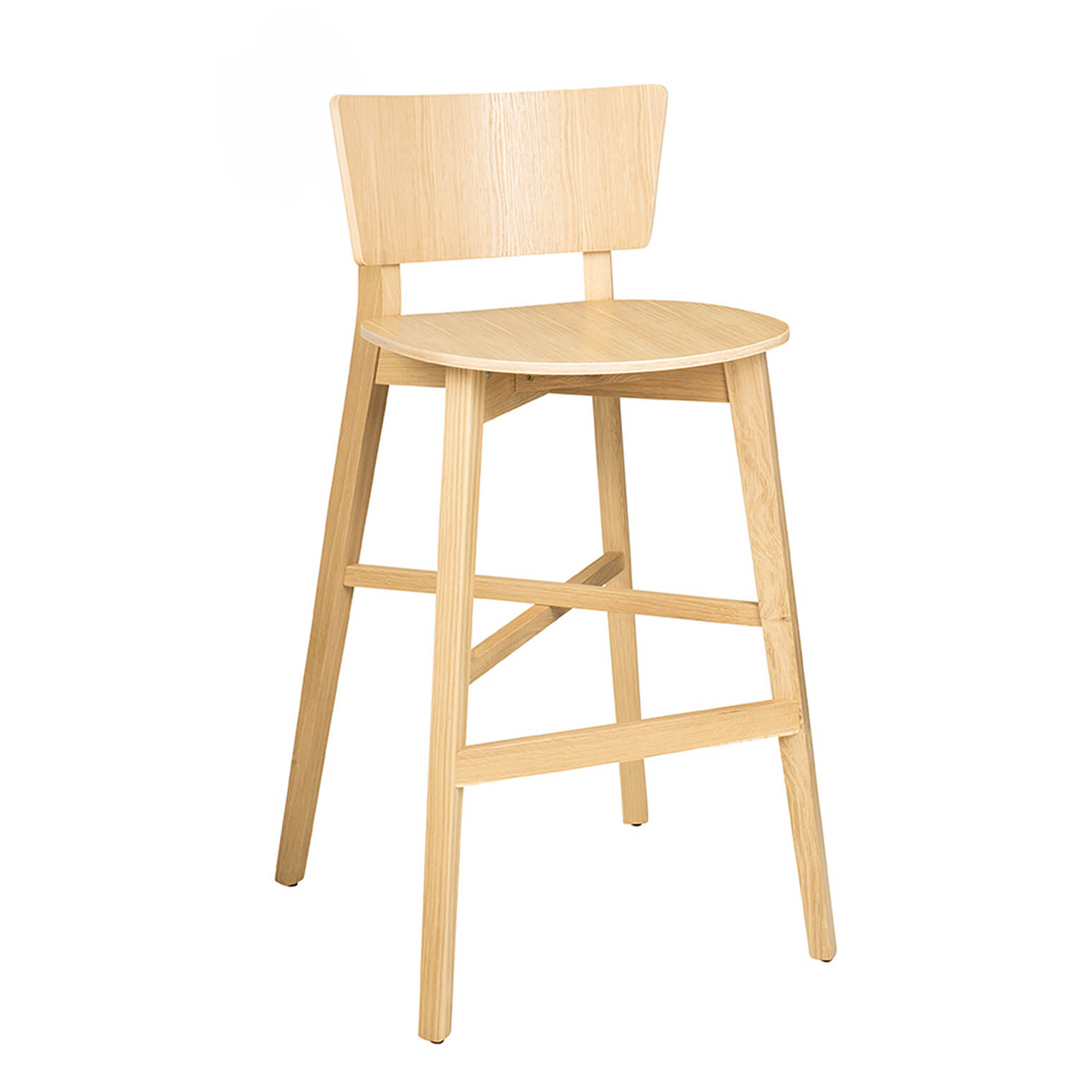 Gastronomiebarhocker aus Eiche – Dimoni-Bar Eiche mit Rückenlehne und 74 cm Sitzhöhe