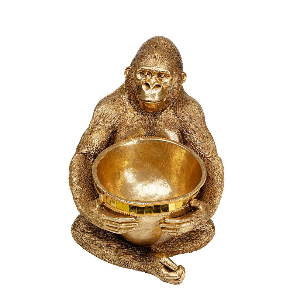 Deko Figur Gorilla Holding Bowl Gold 41cm