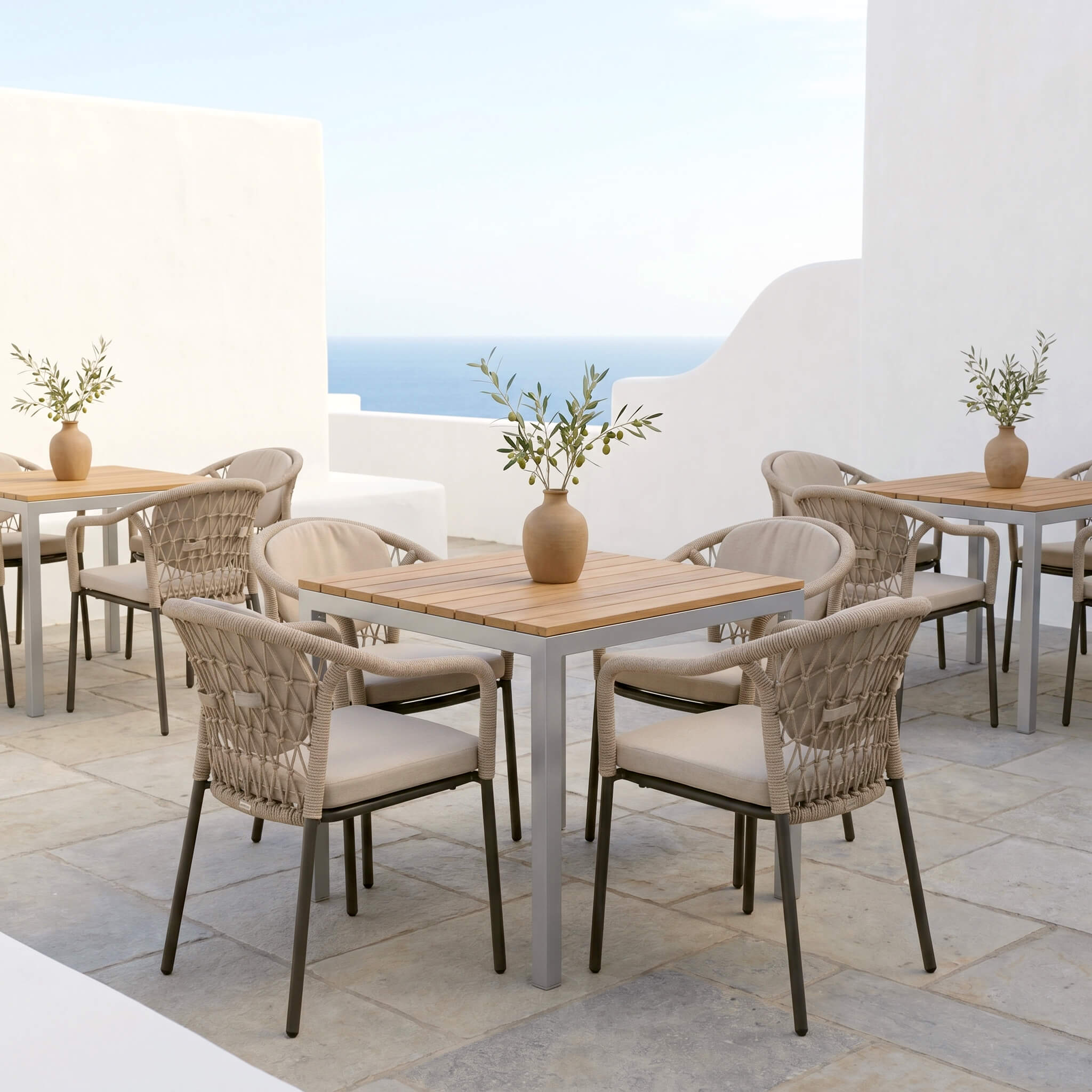 Outdoorstuhl mit Kissen und Geflecht Espano Sand - Milieubild Restaurant