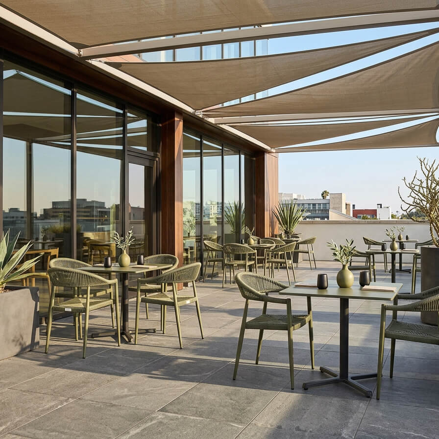 Outdoorstuhl mit Geflecht Spidano X green green  – Milieubild Restaurant
