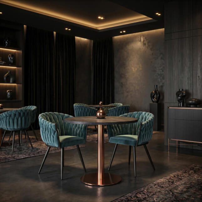 Marino Copper 400 kupferfarbenes Tischgestell – Milieubild Restaurant