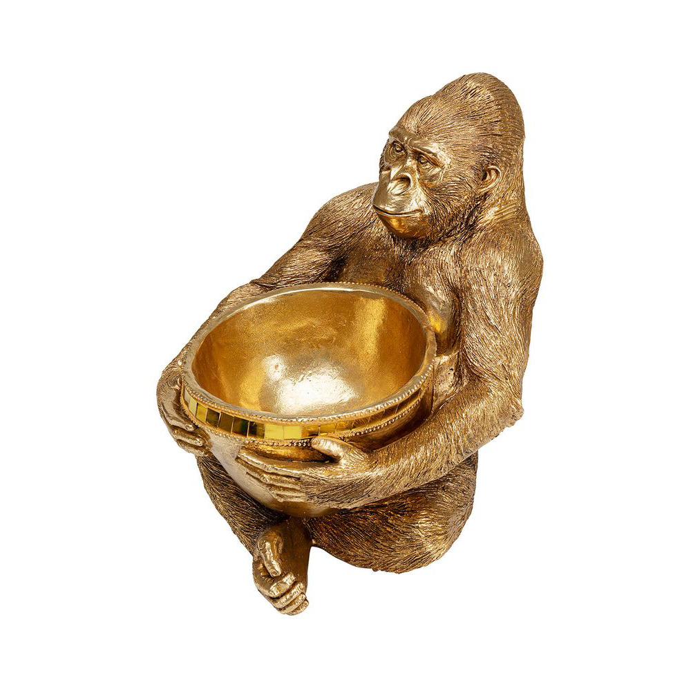 Deko Figur Gorilla Holding Bowl Gold 41cm