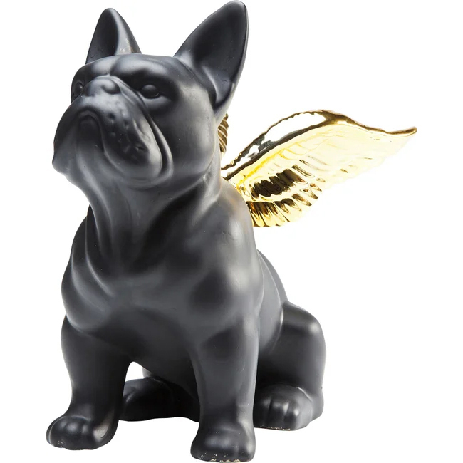 Deko Figur Sitting Angel Dog Gold Schwarz