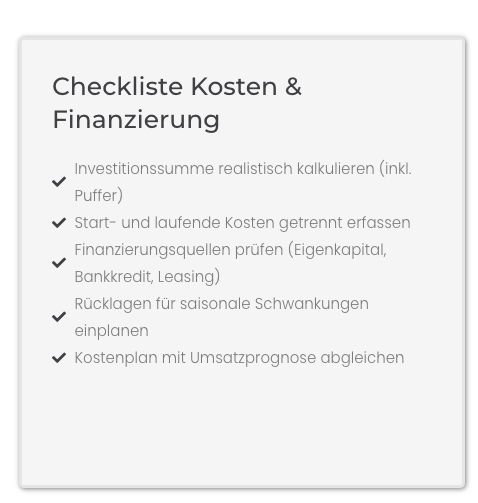 Checkliste Finanzierung Sonnenstudio