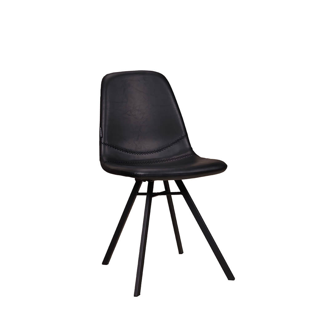 Polsterstuhl Jones Antique Black mit Kunstlederbezug in Schwarz und pulverbeschichtetem Metallgestell