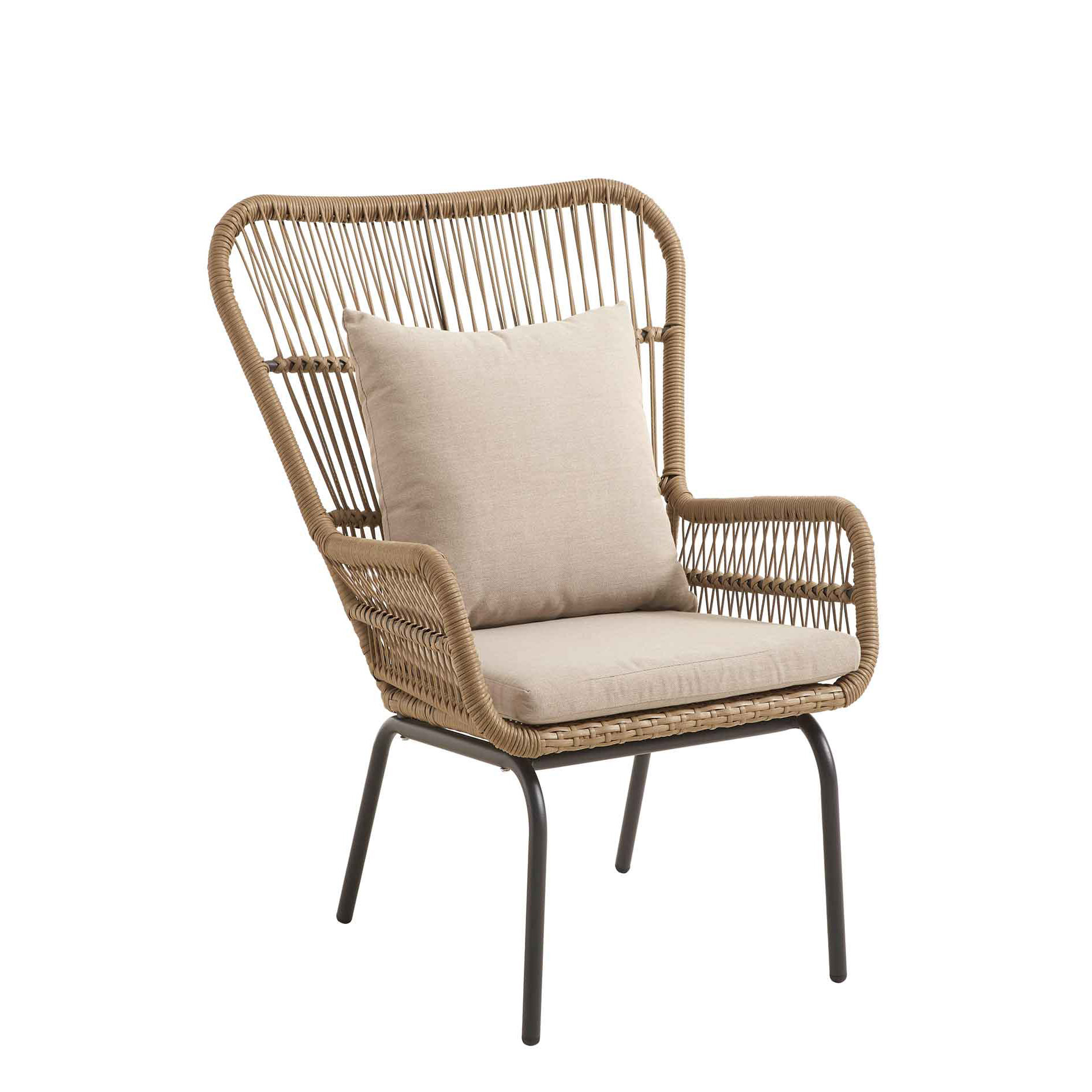 Loungesessel Calamo-Arm mit Rattan-Optik und Kissen für den Außenbereich