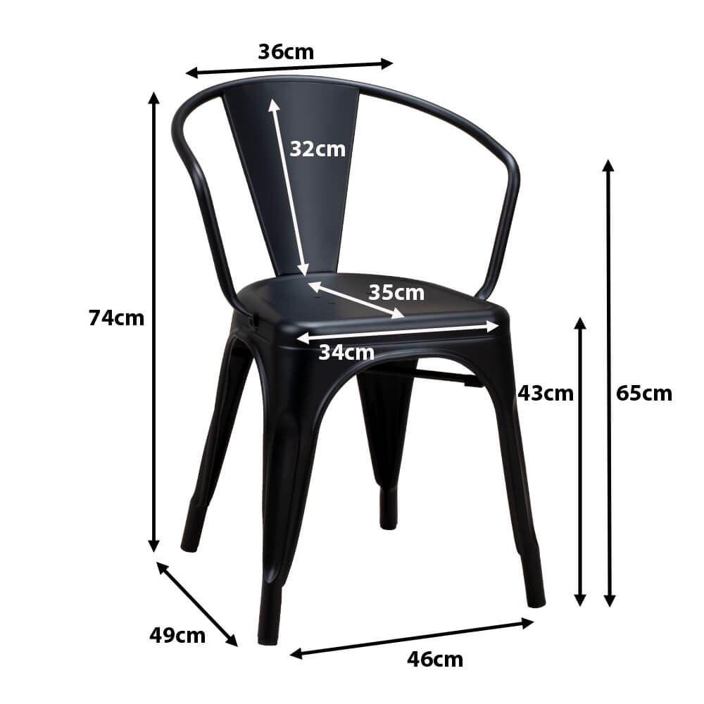 Industrialstuhl Tixar Arm Schwarz Ma?e