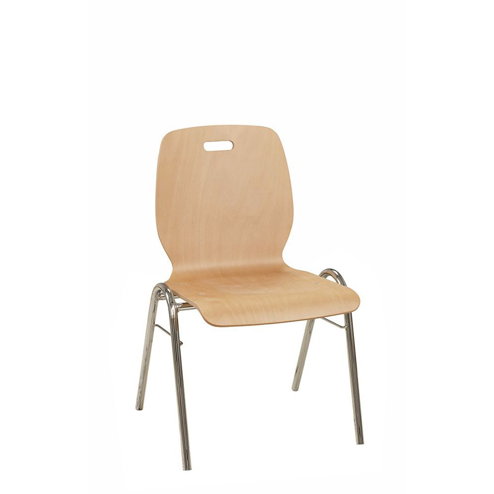 Konferenzstuhl Eruno-750-GLE mit ergonomischer Buchenholzschale und verchromtem Gestell, stapelbar