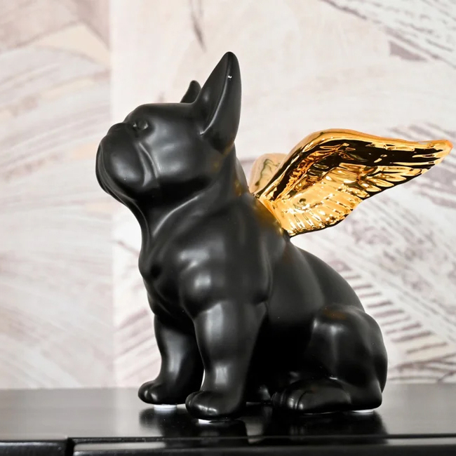 Deko Figur Sitting Angel Dog Gold Schwarz