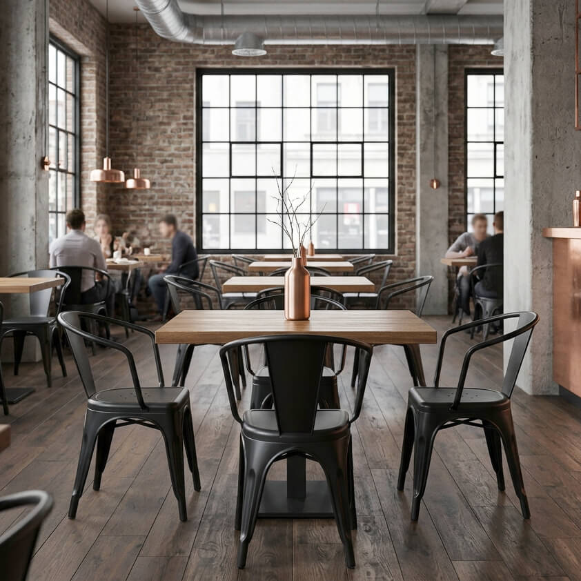 Metallstuhl Tixar Arm black – Milieubild Restaurant