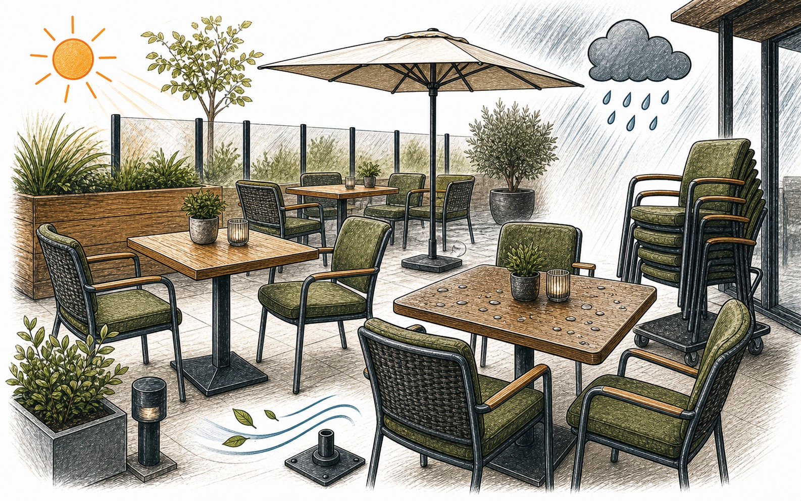 Outdoor-Möbel für Gastronomie: wetterfest planen ohne Fehlkauf